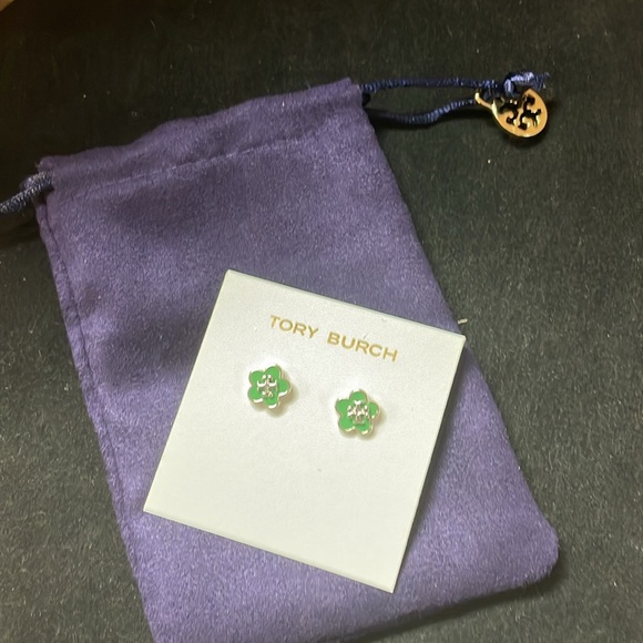 Tory Burch silver/green flower studs - Picture 2 of 2